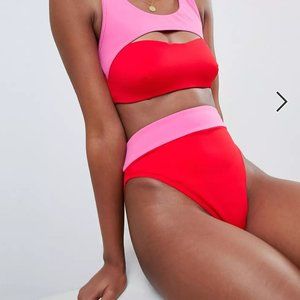 ASOS Red Pink Colorblock Bikini Bottom